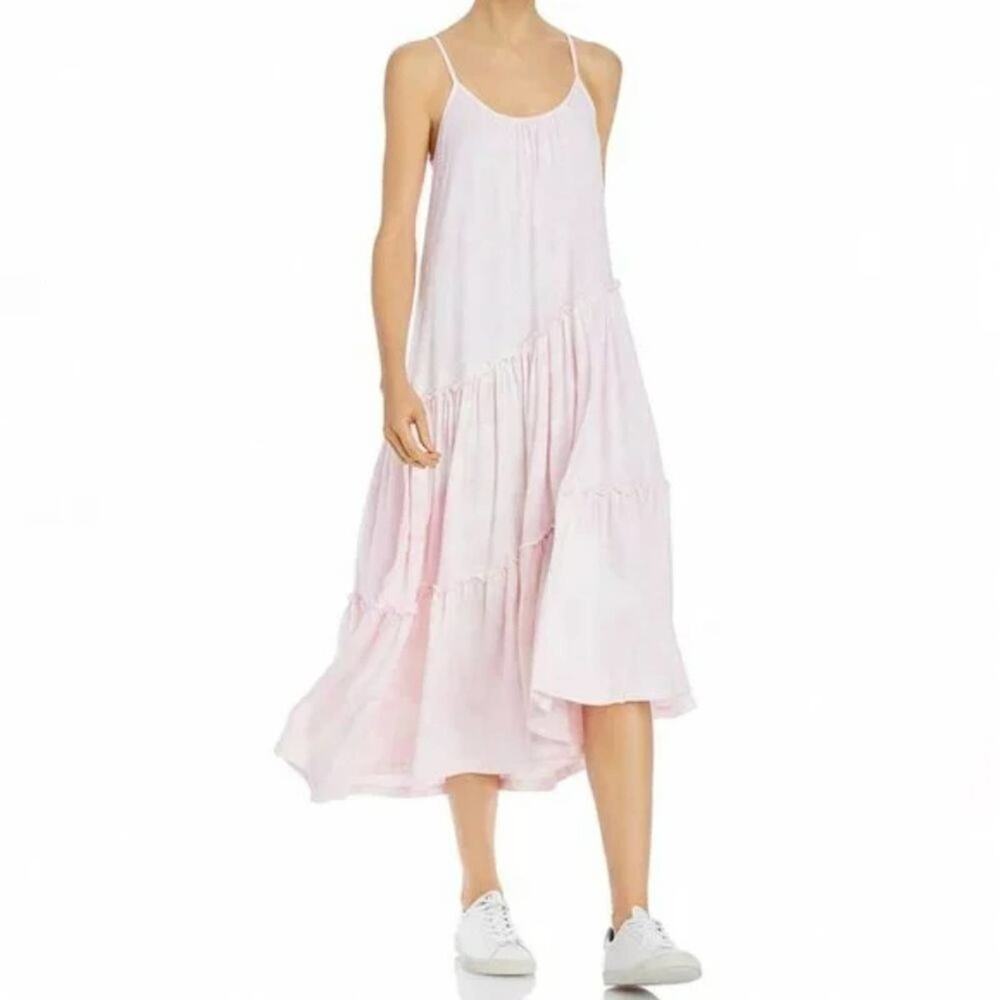 Sundry Midi Dress Women Scoop Neck Sleeveless Tiered A-Line Tie Dye‎ Pink Size 1